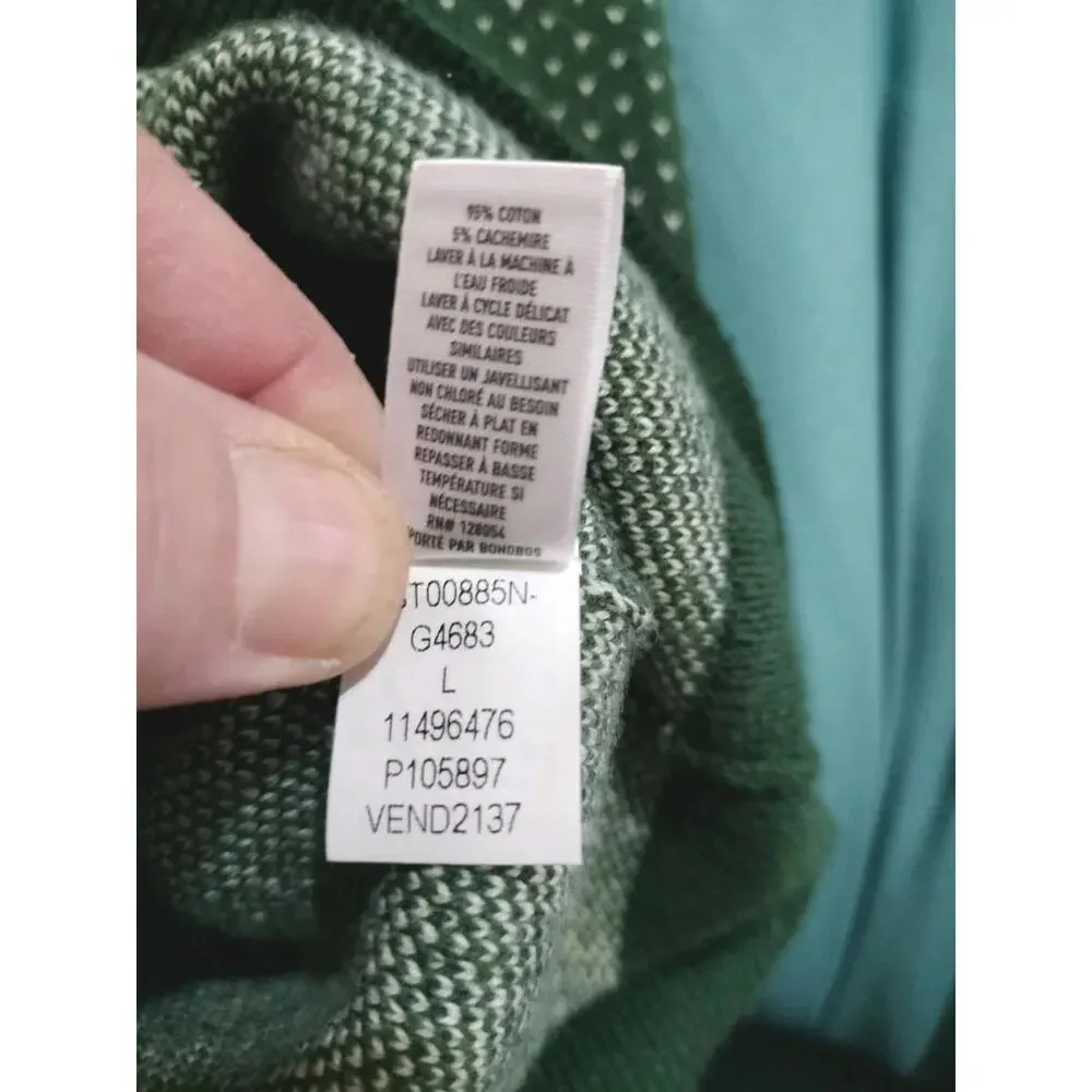 Bonobos Men's Large‎ Cotton Cashmere Birdseye Quarter Zip Sweater Green Pullover